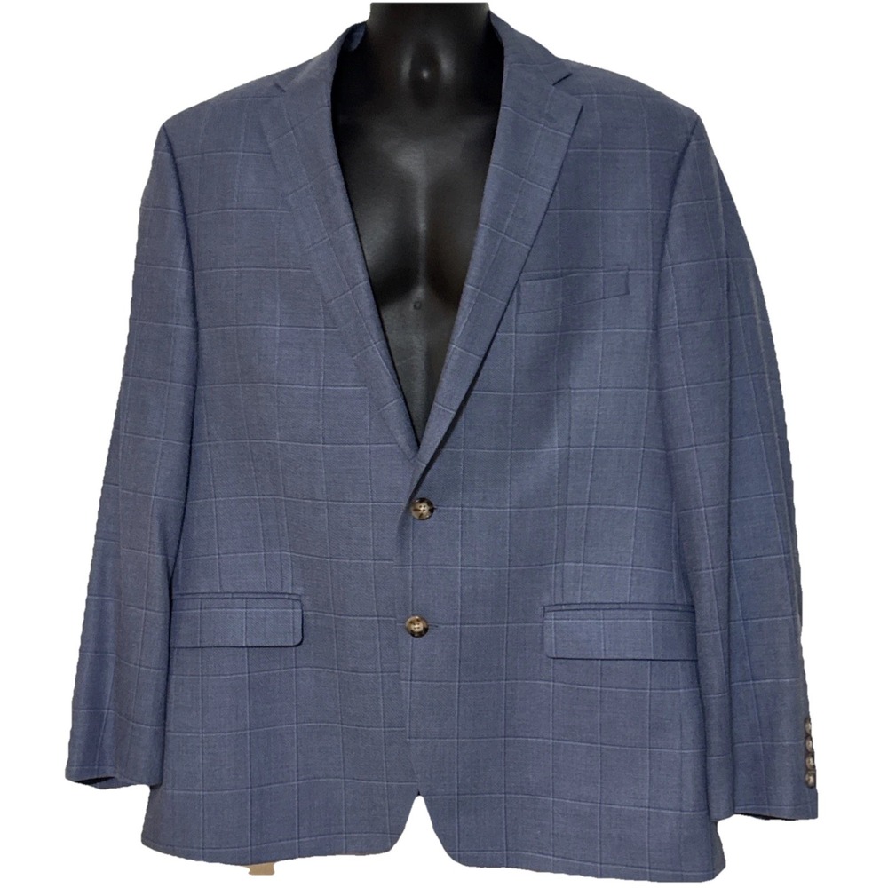 Lauren Ralph Lauren Men's Blazer 44R Light Blue Windowpane Silk/wool